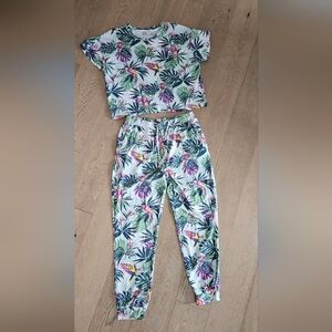 Tropical Print Women's Top and Pants Pj Set